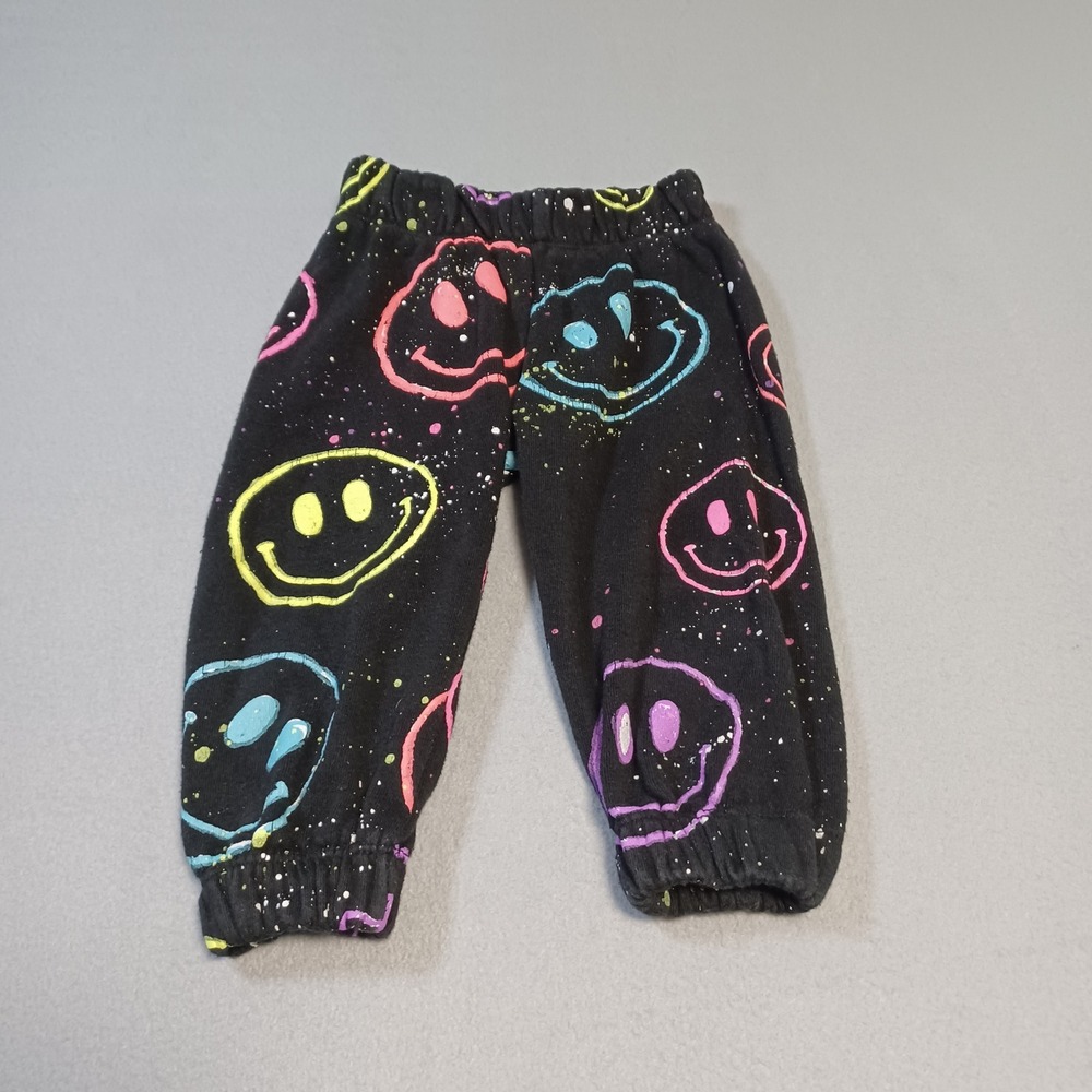 Flowers by Zoe Baby 12M Black Neon Smiley Face Paint Splatter Joggers Sweatpants
